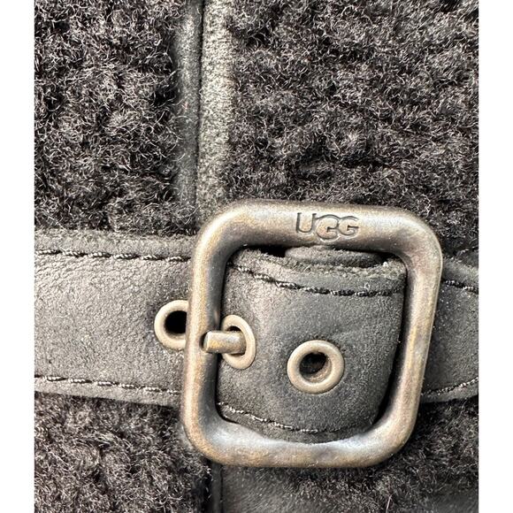 UGG Blayre II Boots Womens 8 Black Nubuck Shearling Zip Fur Trim Equestrian Fall - Picture 8 of 16